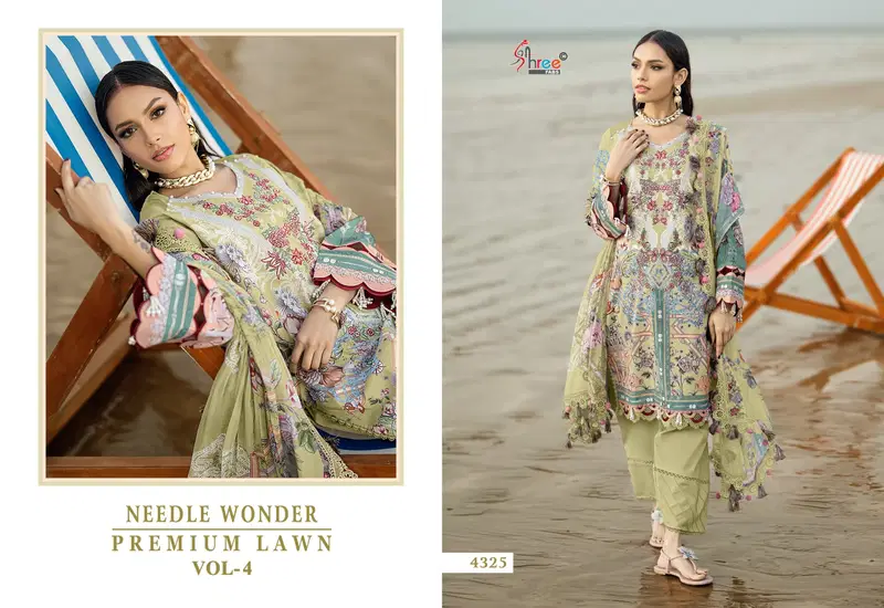 Shree Needle Wonder Premium Lawn Vol 4 Chiffon Dupatta Cotton Pakistani Suits