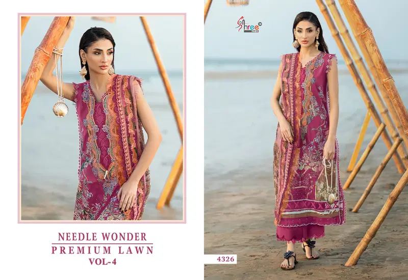 Shree Needle Wonder Premium Lawn Vol 4 Chiffon Dupatta Cotton Pakistani Suits