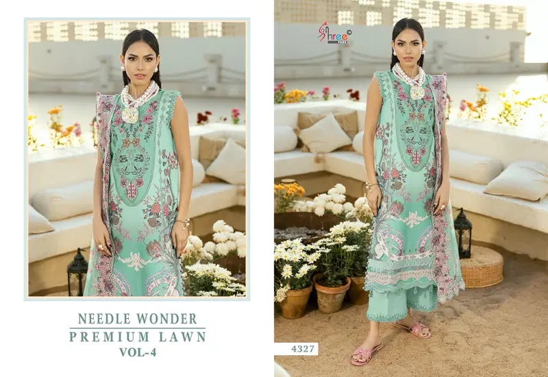 Shree Needle Wonder Premium Lawn Vol 4 Chiffon Dupatta Cotton Pakistani Suits