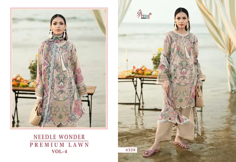 Shree Needle Wonder Premium Lawn Vol 4 Chiffon Dupatta Cotton Pakistani Suits