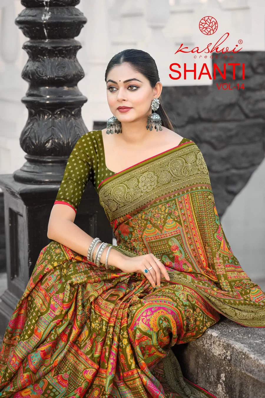 Kashvi Shanti Vol 14 Bright Moss Foil Printed Saree Collection