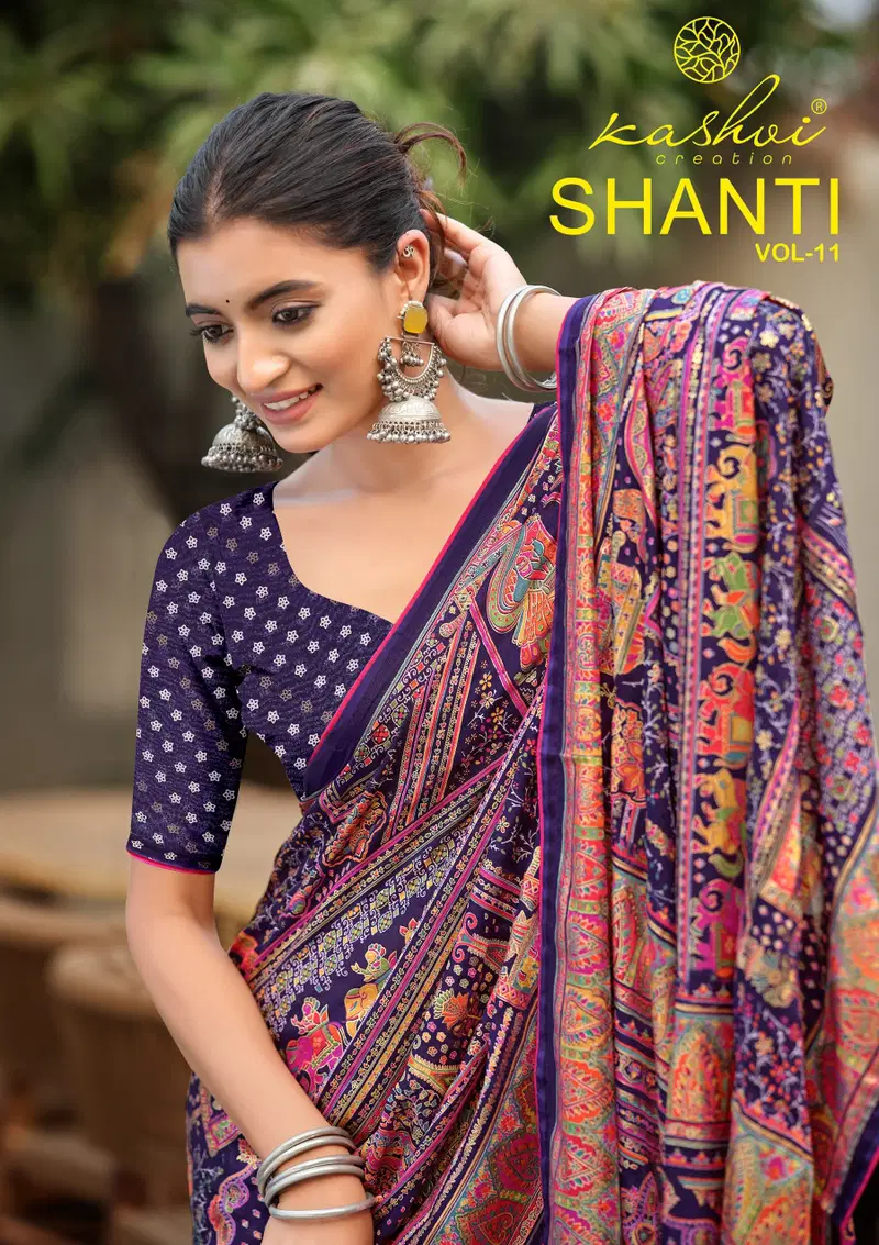 Kashvi Shanti Vol 11 Bright Moss Foil Printed Saree Collection