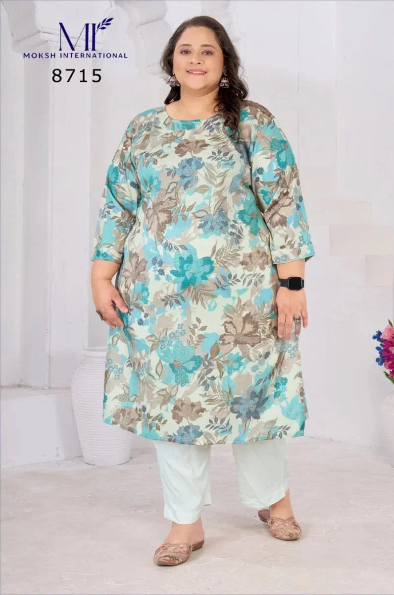 Moksh Plus Size Nitya D No 8715 Rayon Slub Kurti Collection