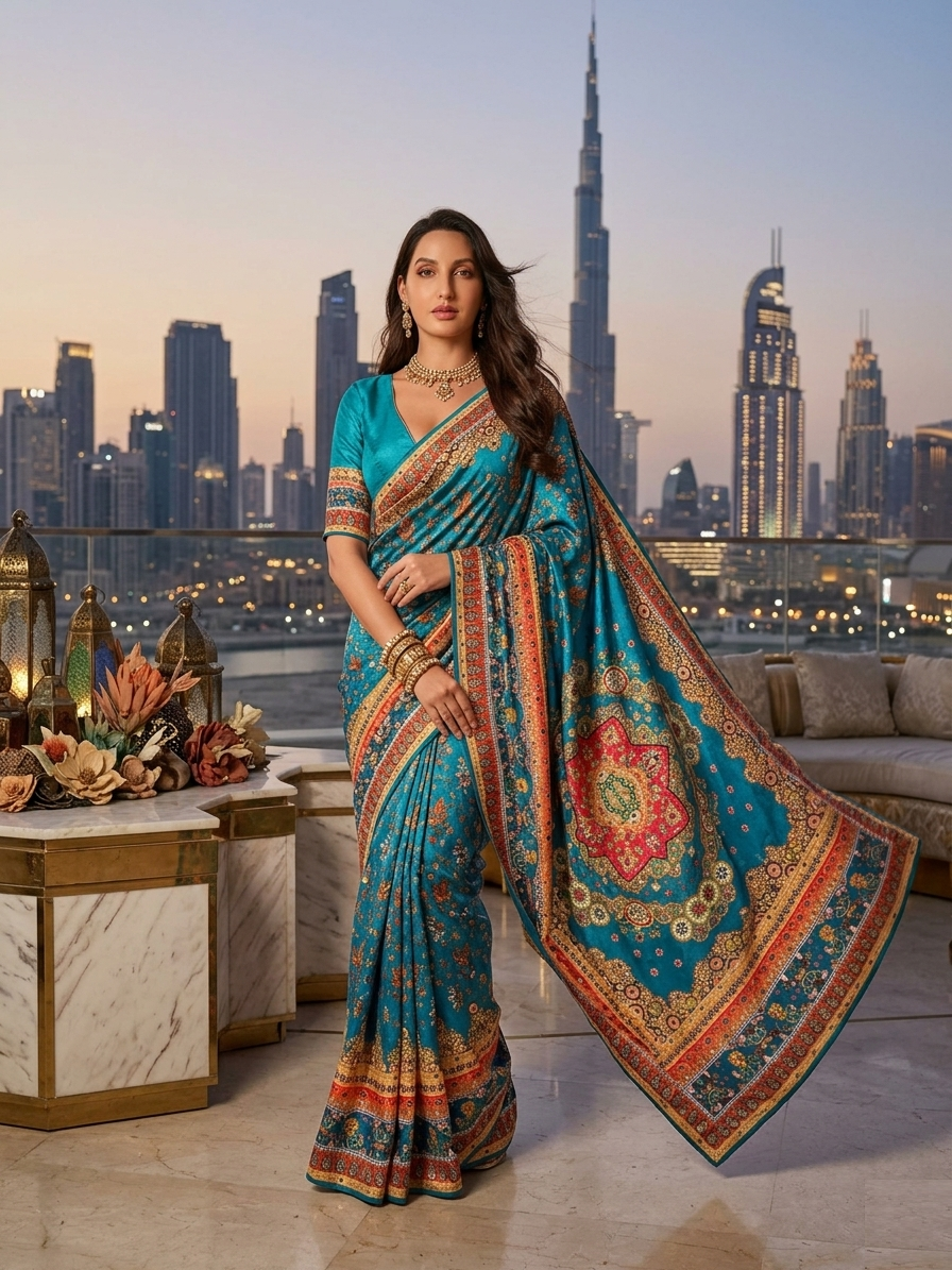 St D No 121 Chinon Silk Designer Handworked Saree Collection