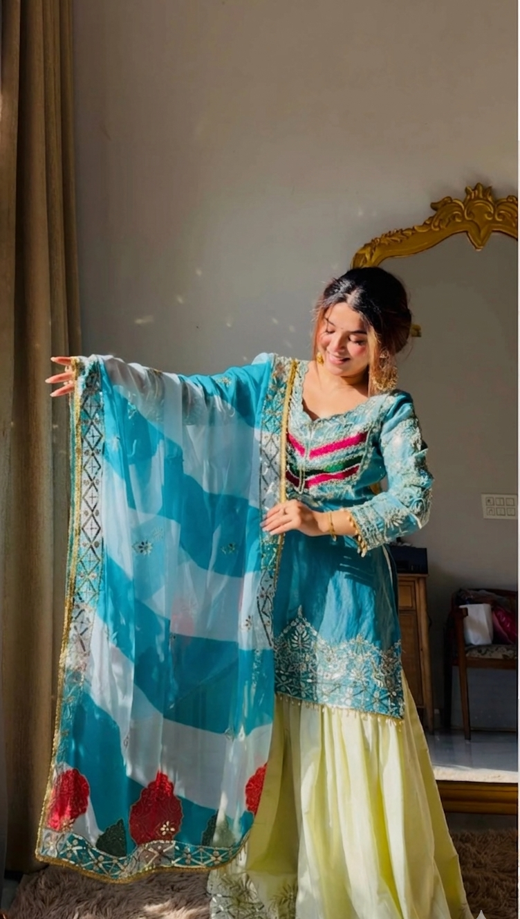 Aarya 01 Satin Silk Embroidered Kurti With Bottom Dupatta