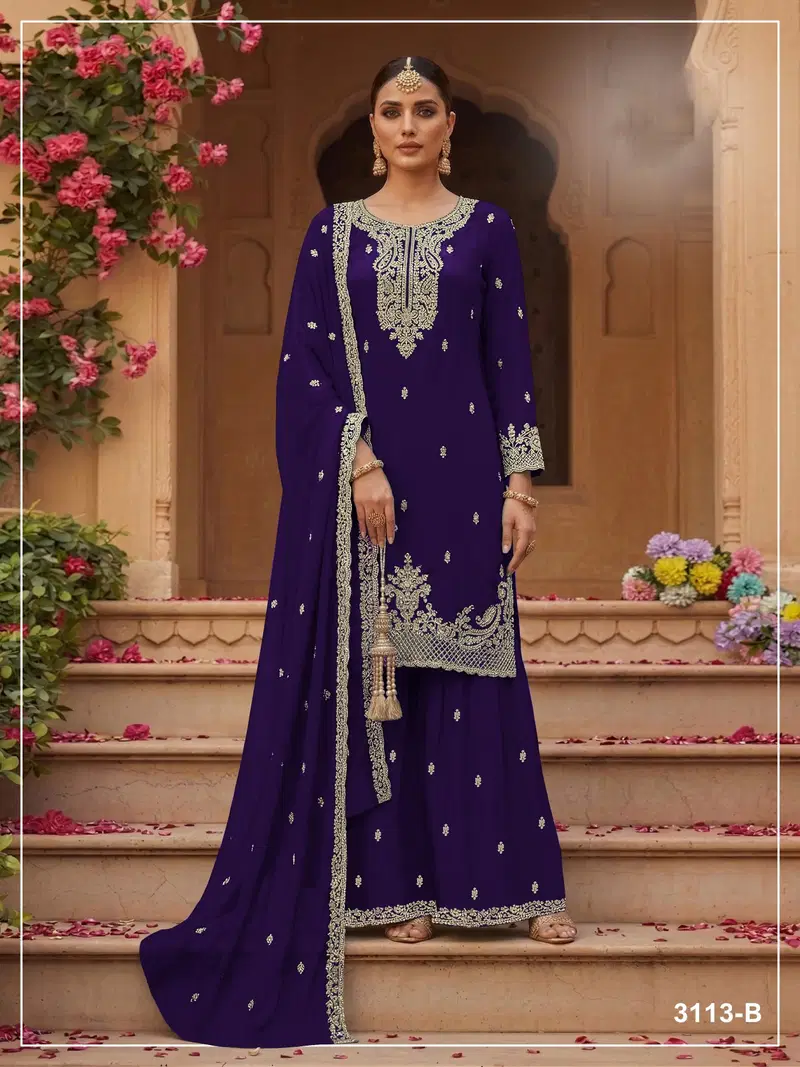 3113 Master Colors A To D Faux Georgette Embroidered Salwar Kameez Collection
