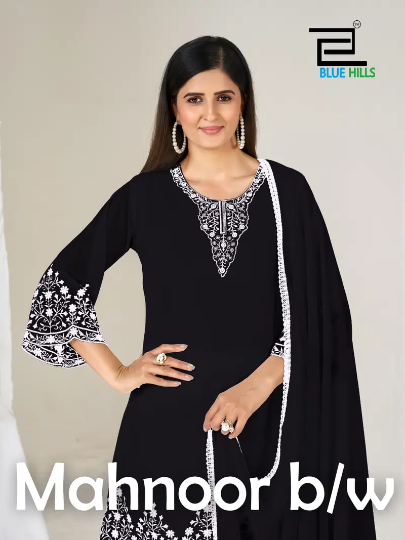 Mahnoor BW Georgette Thread Worked Kurti With Bottom Dupatta