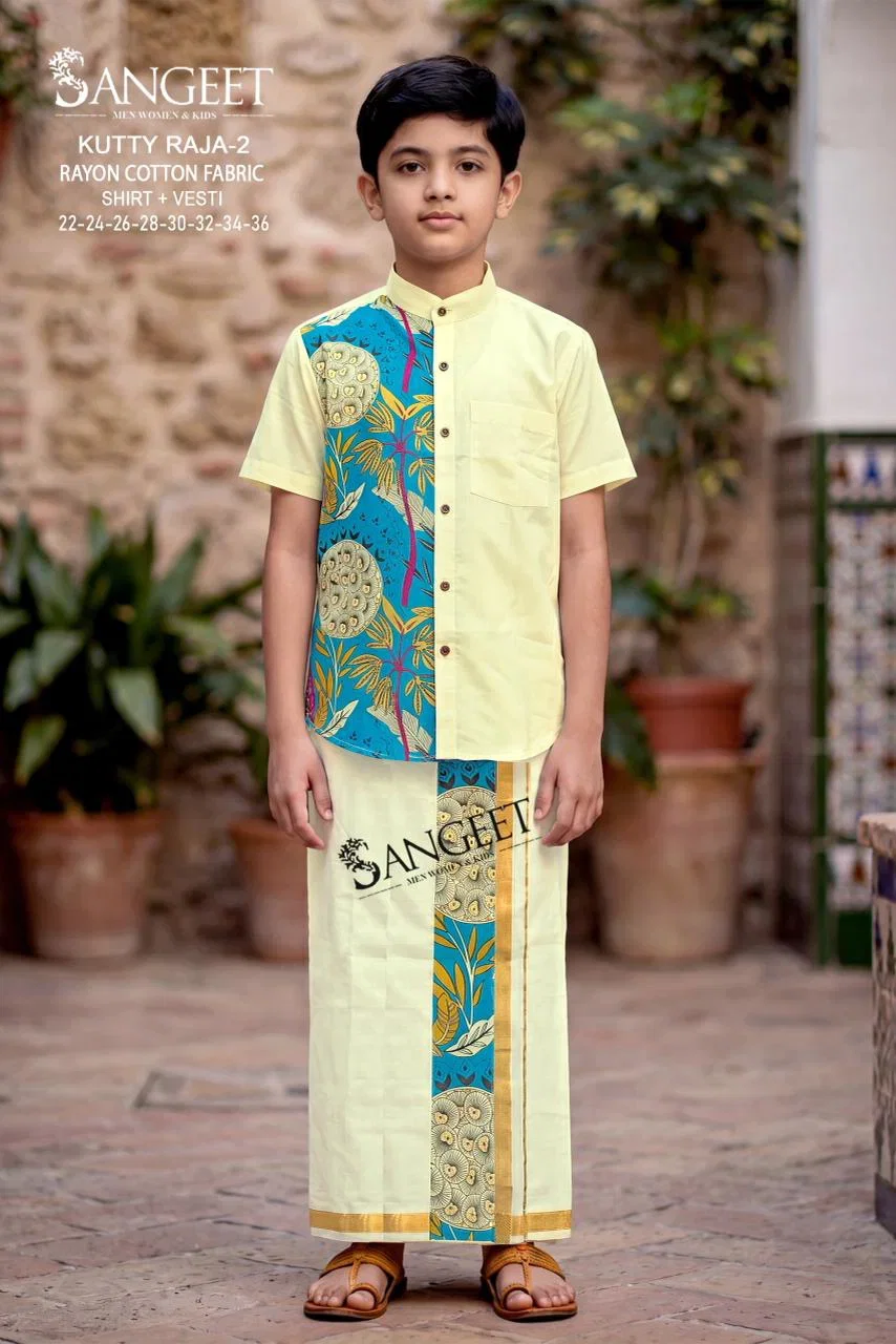 Sangeet Kutty Raja Vol 2 Rayon Cotton Kids Shirt With Vesti Collection