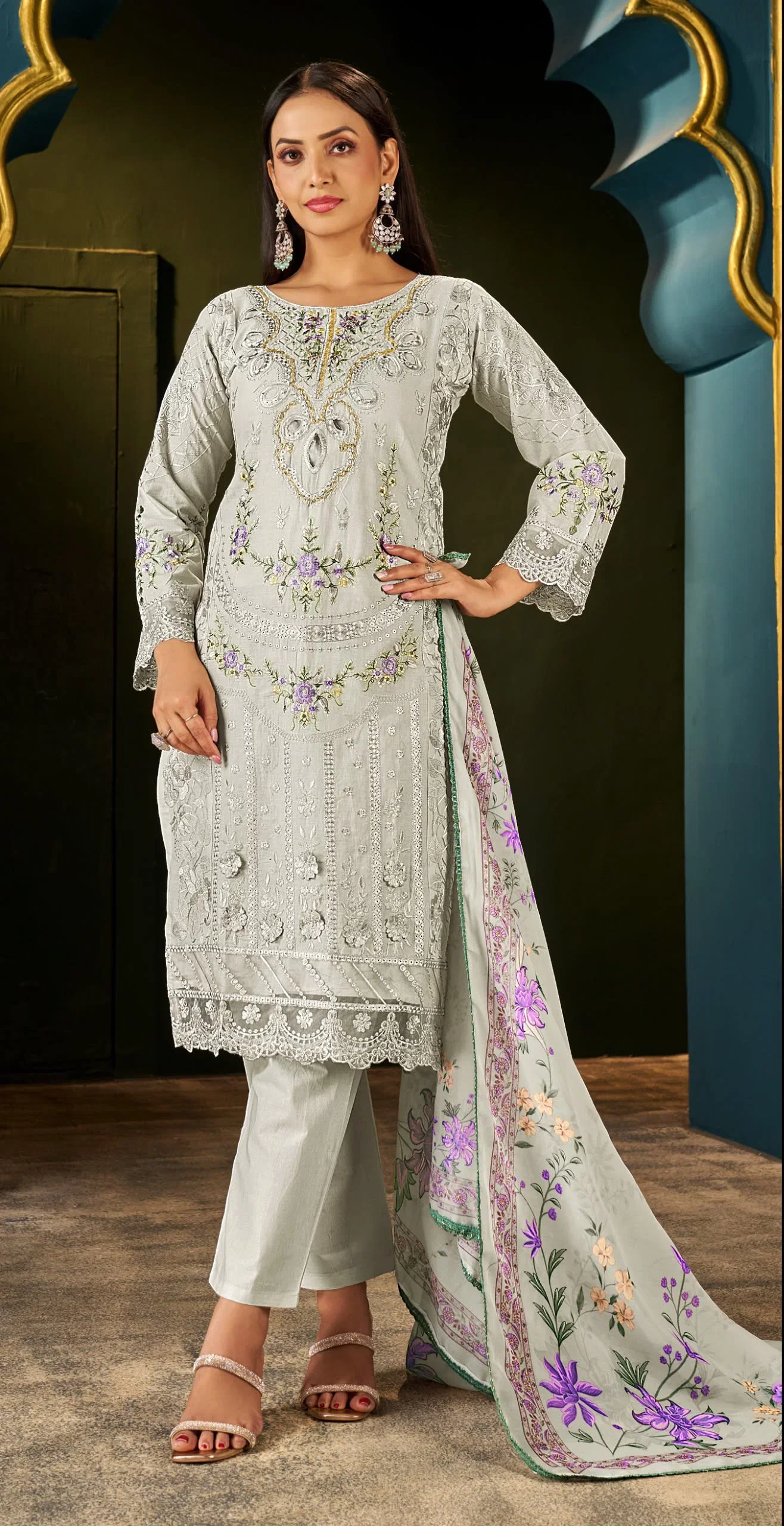 Elan E 40 Cambric Cotton Embroidered Salwar Kameez