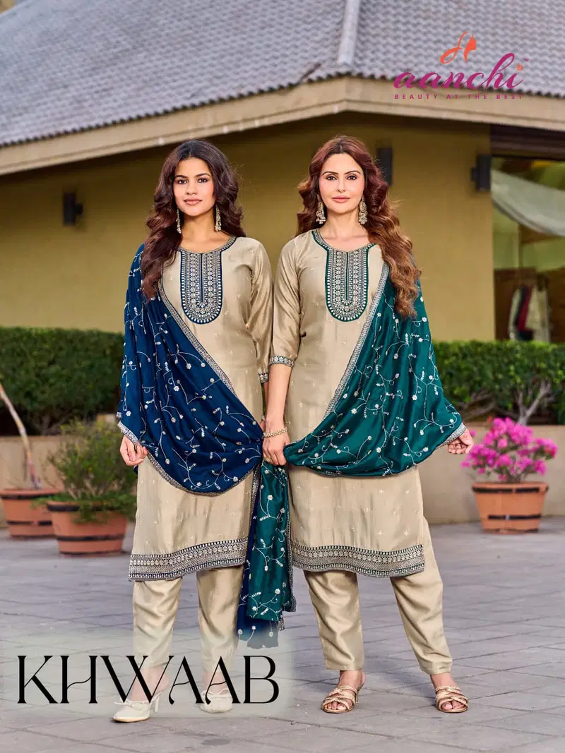 Aanchi Khwaab Vichitra Silk Embroidered Kurti With Bottom Dupatta