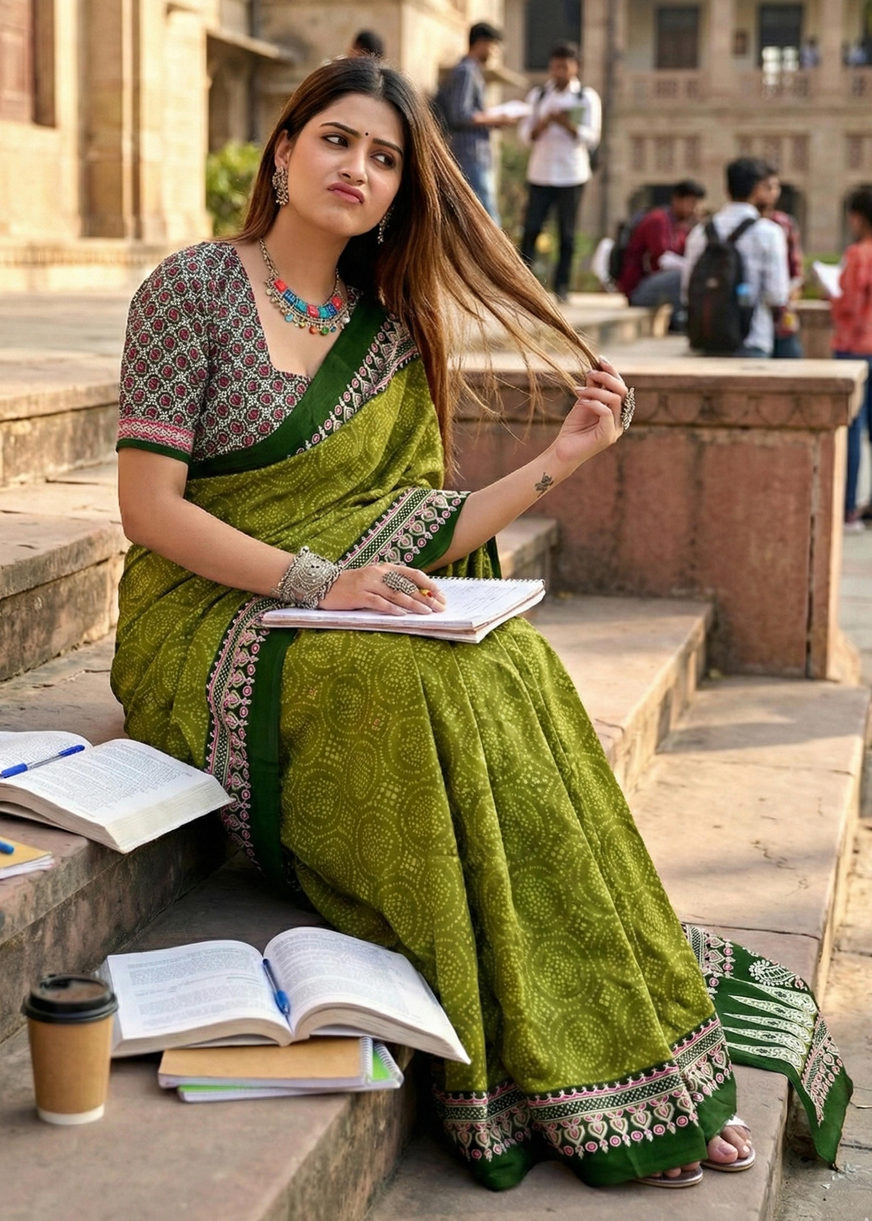 Sm Yami 118 Mal Cotton Bandhani Printed Saree