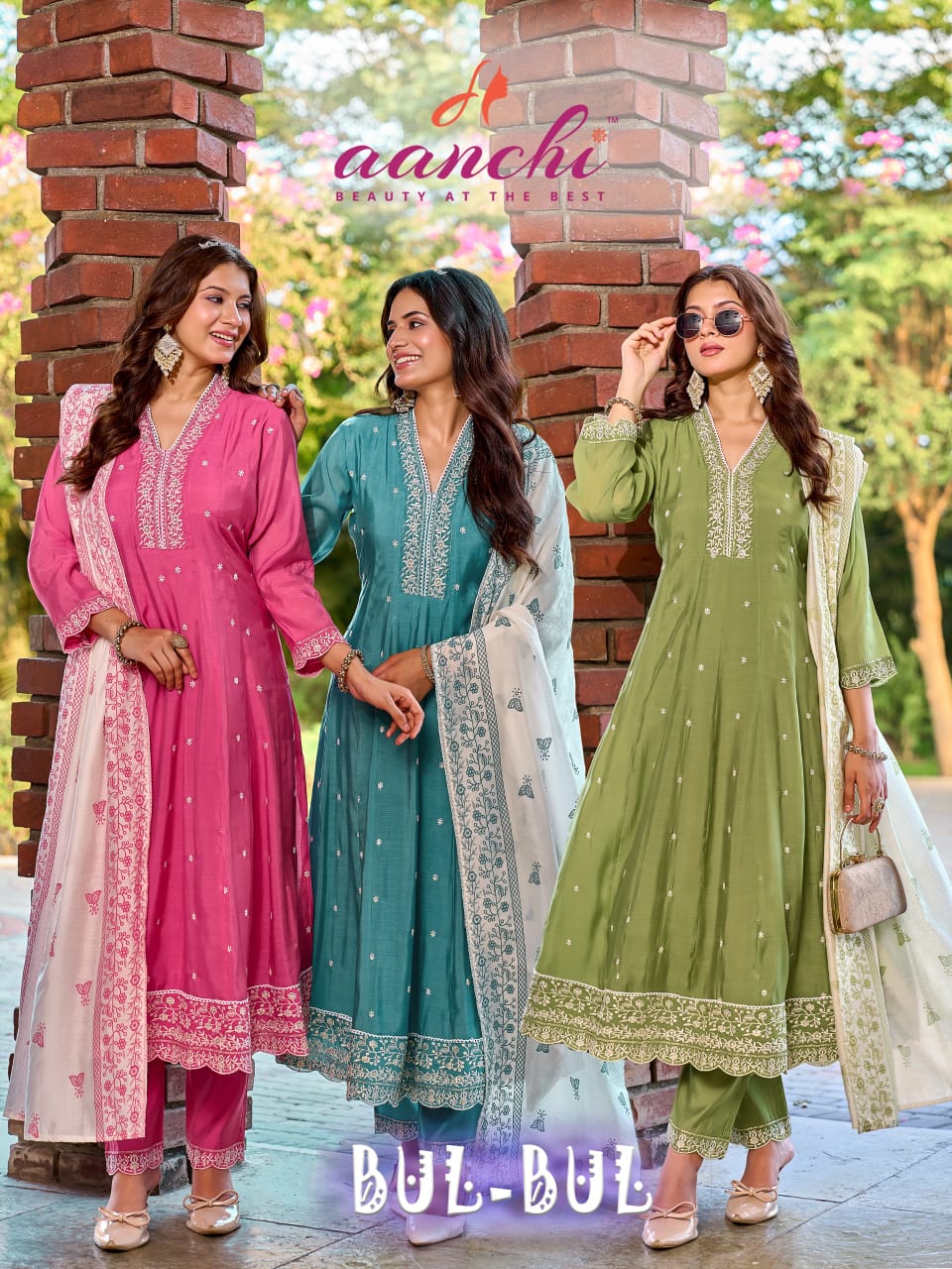 Aanchi Bul Bul Mul Chanderi Embroidered Kurti With Bottom Dupatta