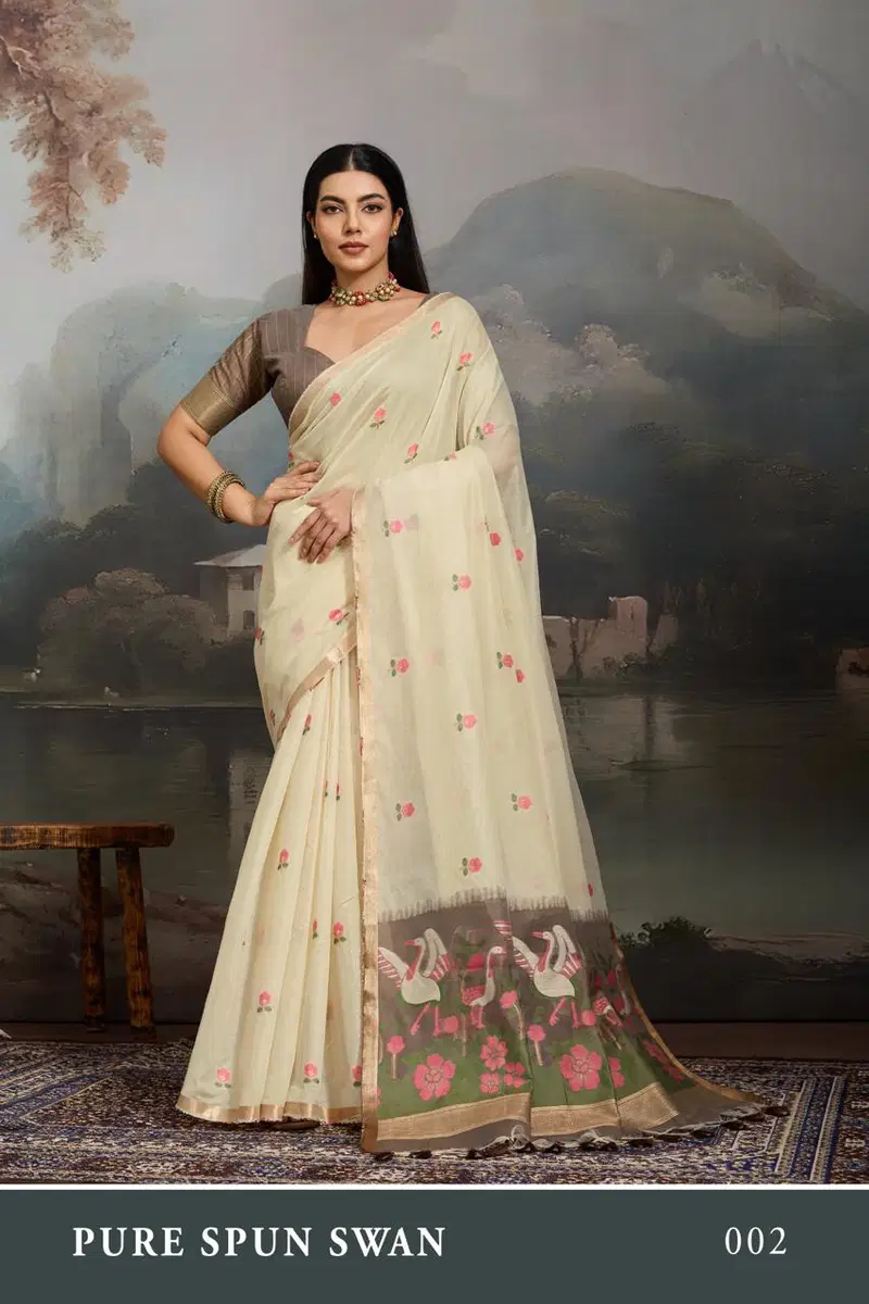 Pure Spun Swan Cotton Handloom Weaving Saree Collection