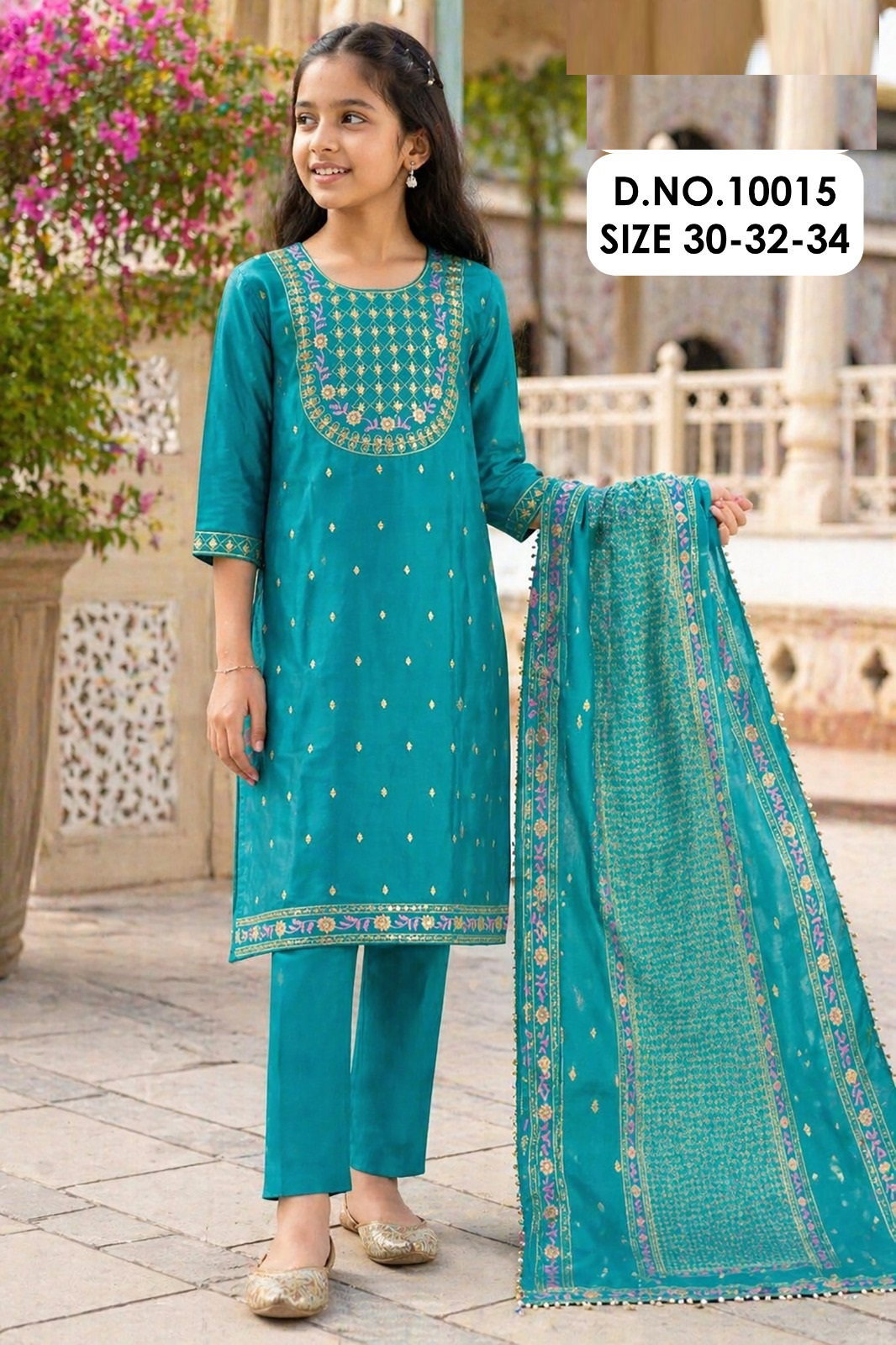 Naysa 10015 And 10016 Roman Silk Kids Wear Kurti Bottom With Dupatta