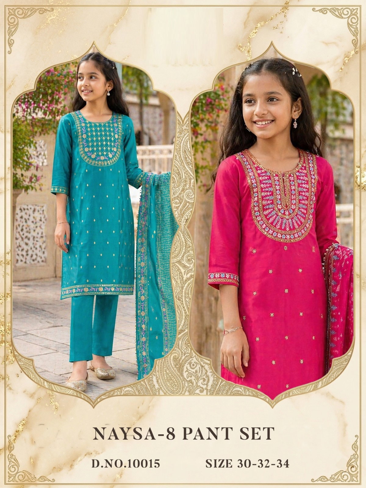 Naysa 10015 And 10016 Roman Silk Kids Wear Kurti Bottom With Dupatta
