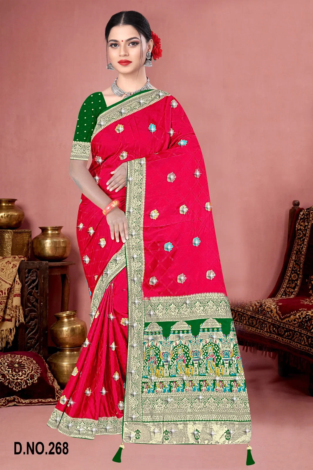 Reva Kasturi Nylone Sattin Swaroski Vol 1 Satin Contrast Pallu Saree Collection