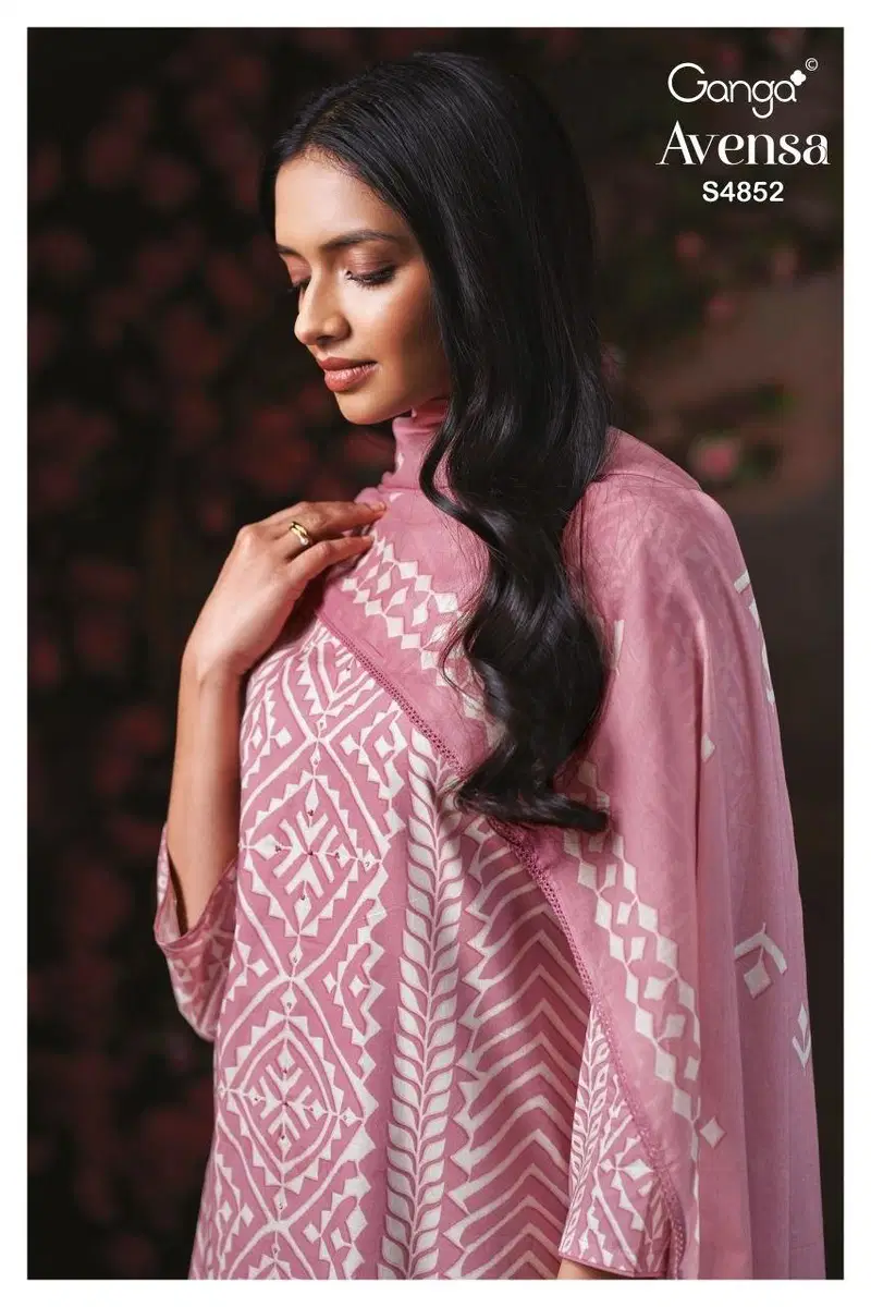 Ganga Avensa 4852 Cotton Printed With Hand Worked Salwar Kameez Collection