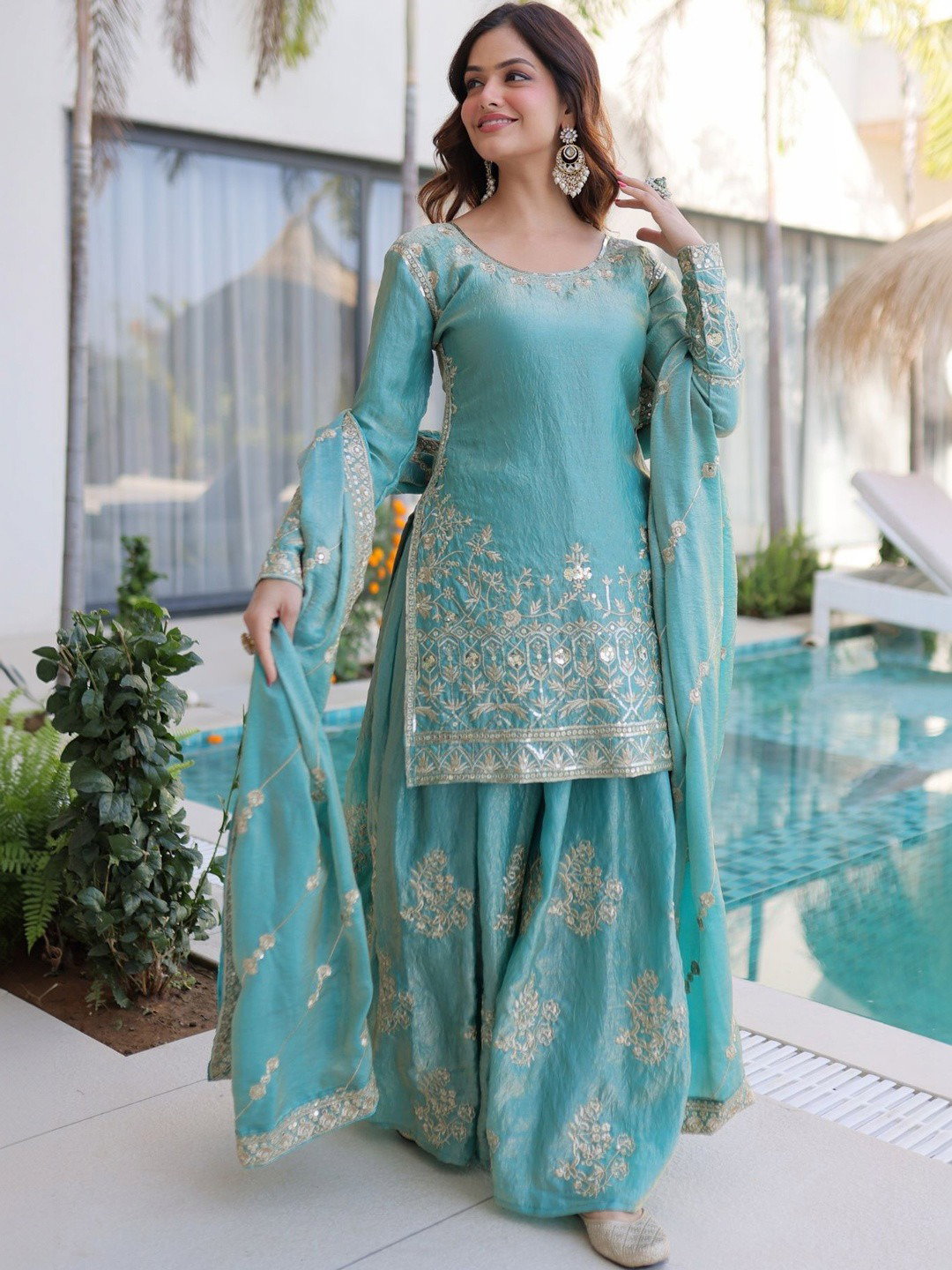 Dhusameera 01 Fandy Silk Embroidered Kurti With Bottom Dupatta
