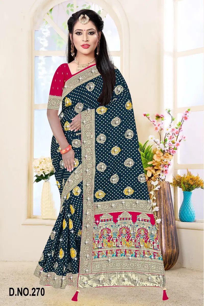 Reva Kasturi Nylone Sattin Swaroski Vol 3 Satin Contrast Pallu Saree Collection