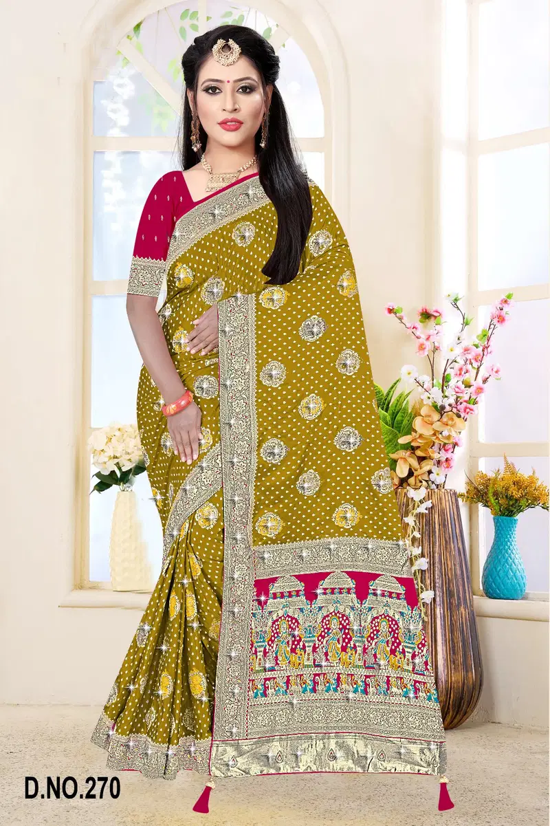 Reva Kasturi Nylone Sattin Swaroski Vol 3 Satin Contrast Pallu Saree Collection