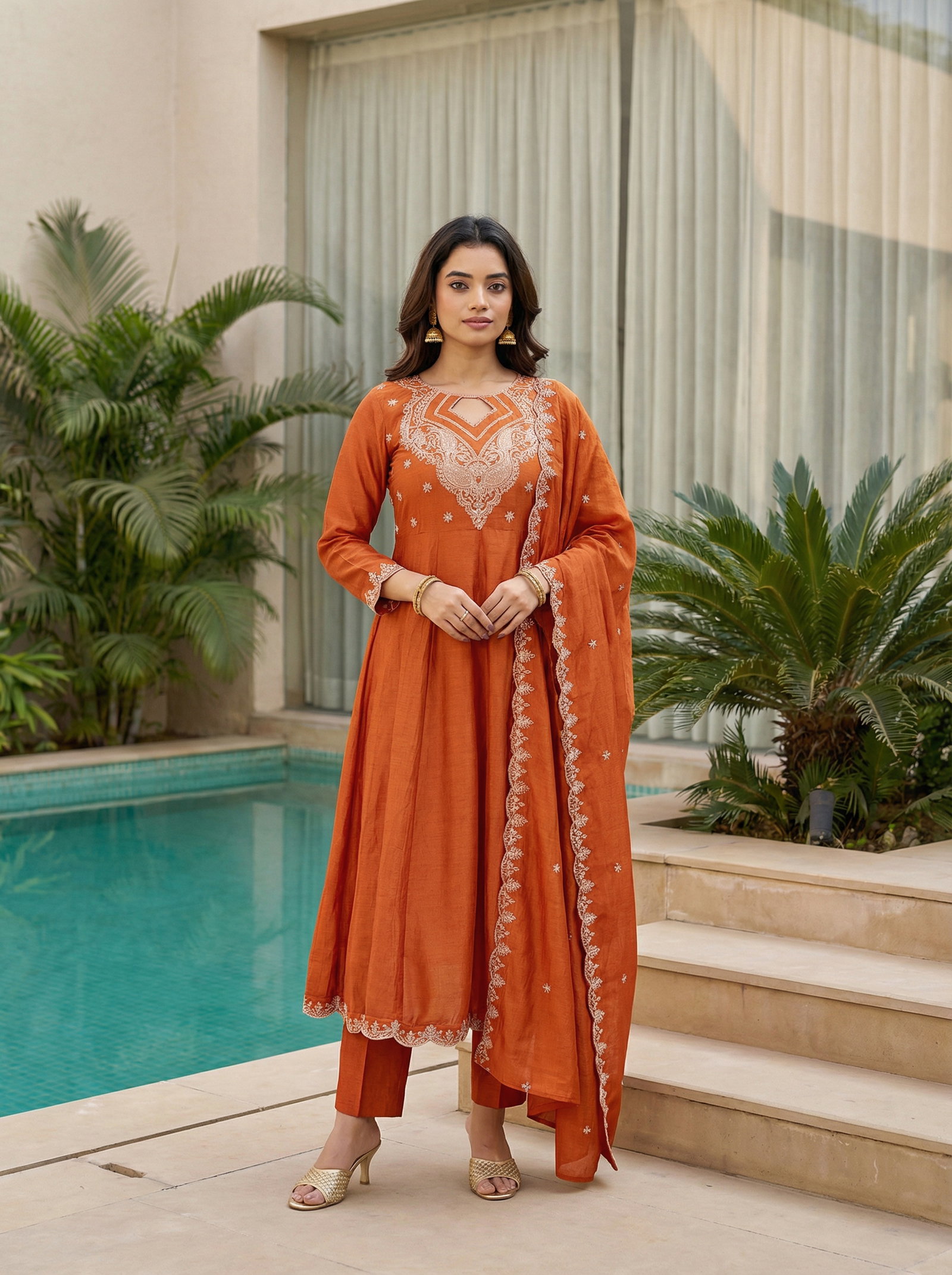 Harshita 01 Cp Vichitra Embroidered Kurti With Bottom Dupatta