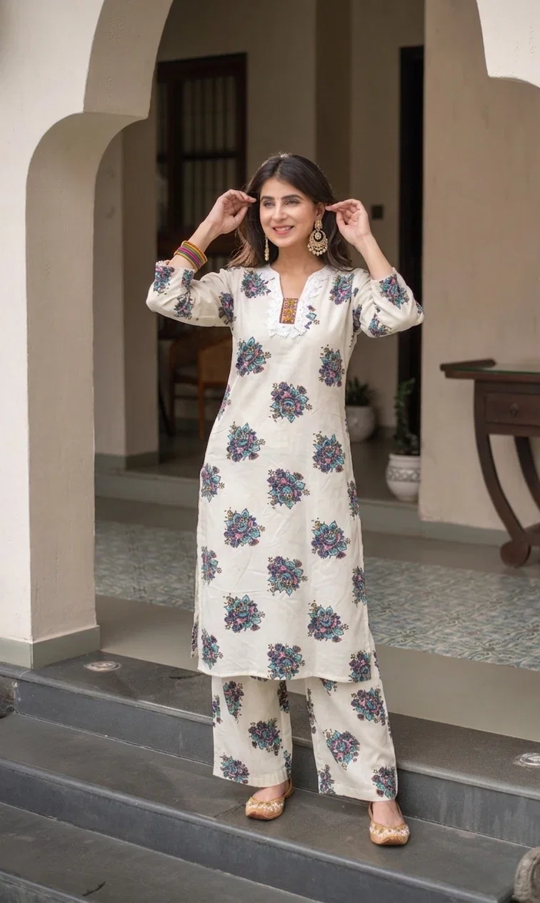 Greeva 01 Cotton Printed Kurti With Bottom