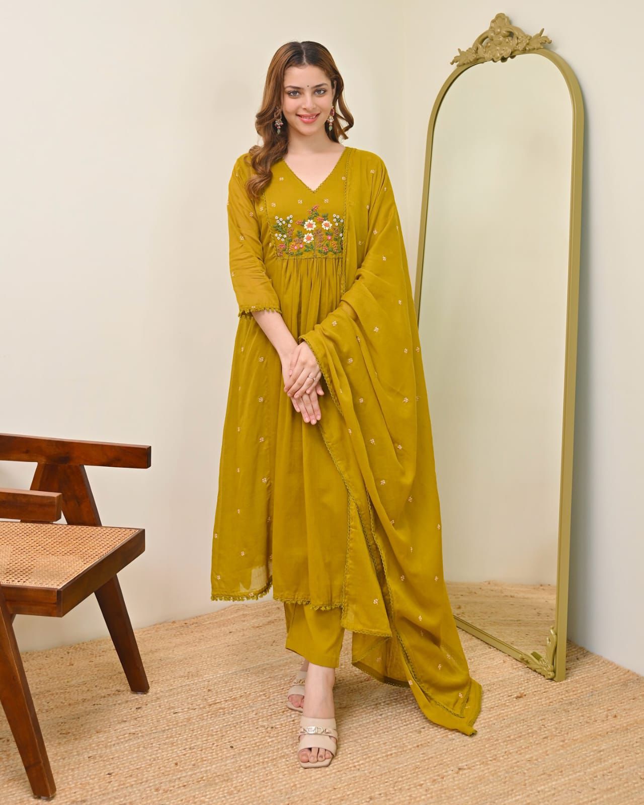 NCO 190 Viscose Mul Chanderi Embroidery Kurti Bottom With Dupatta