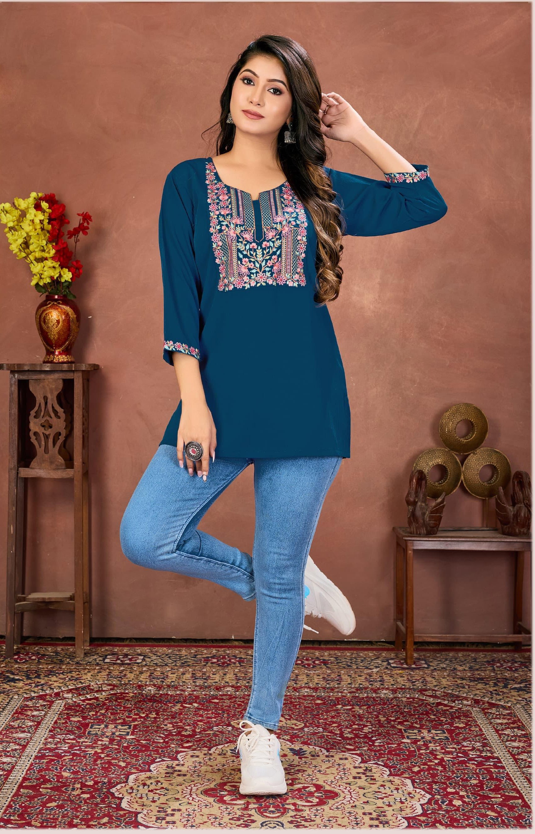 Lekha Sal 35 Rinkal Cotton Embroidery Work Top