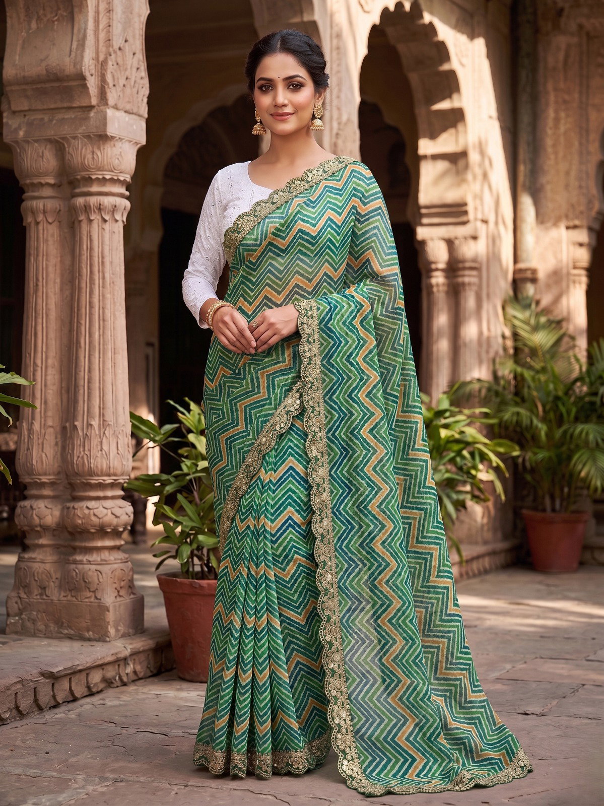VLC Leheriya Georgette Leriya Print Embroidery Work Saree