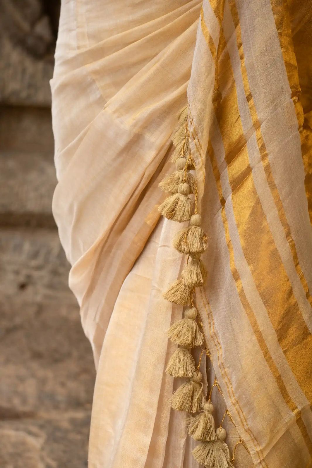 Lekha CF Golden Tissue Lilen Cotton Saree