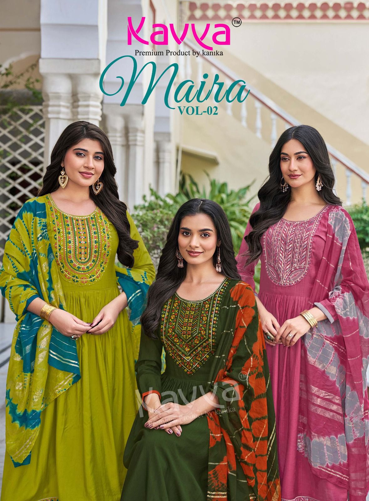 Kavya MairaVol 2 Vertican Embroidery Kurti Bottom With Dupatta