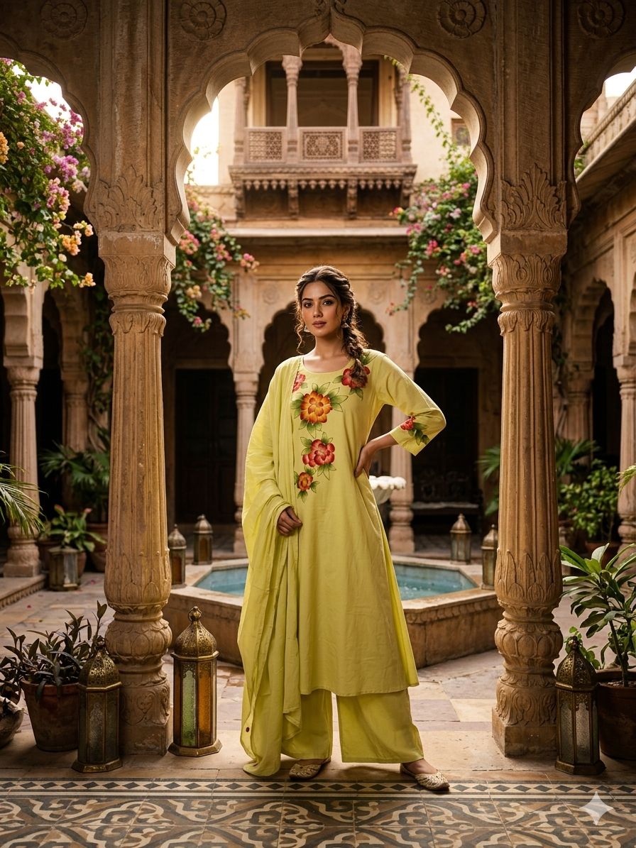 Naisha K 1004 Mul Cotton Thread Worked Kurti With Bottom Dupatta