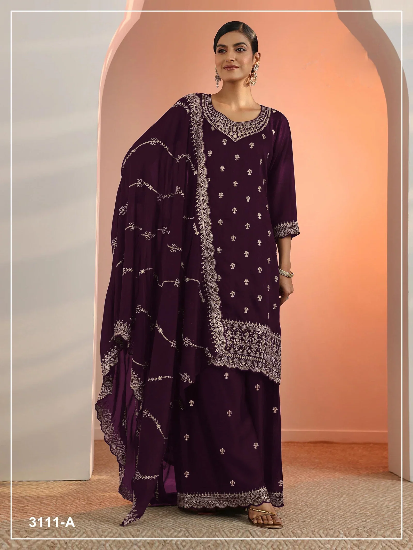 3111 Master Colors A To D Faux Georgette Embroidered Salwar Kameez