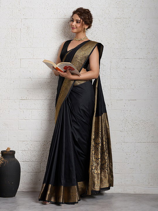 Party Wear Zari Weaving Worked Banarasi Silk Saree with Un Stitiched Blouse