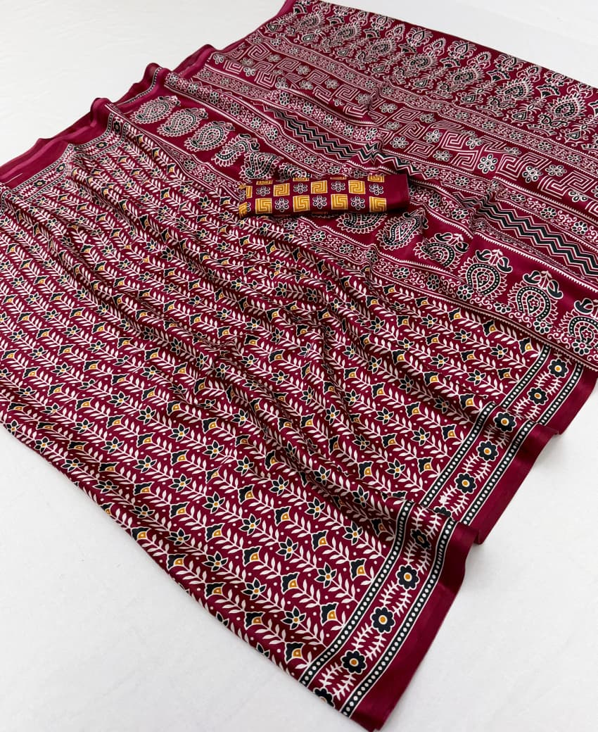 Pure Ajrakh 040 Modal Satin Ajrakh Printed Saree