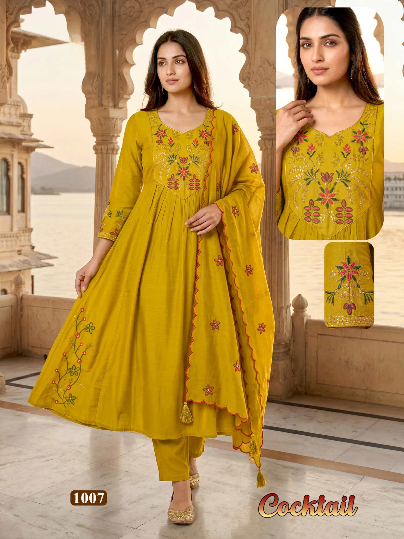 Cocktail 1001 To 08 Mal Chanderi Kurti With Bottom Dupatta Collection