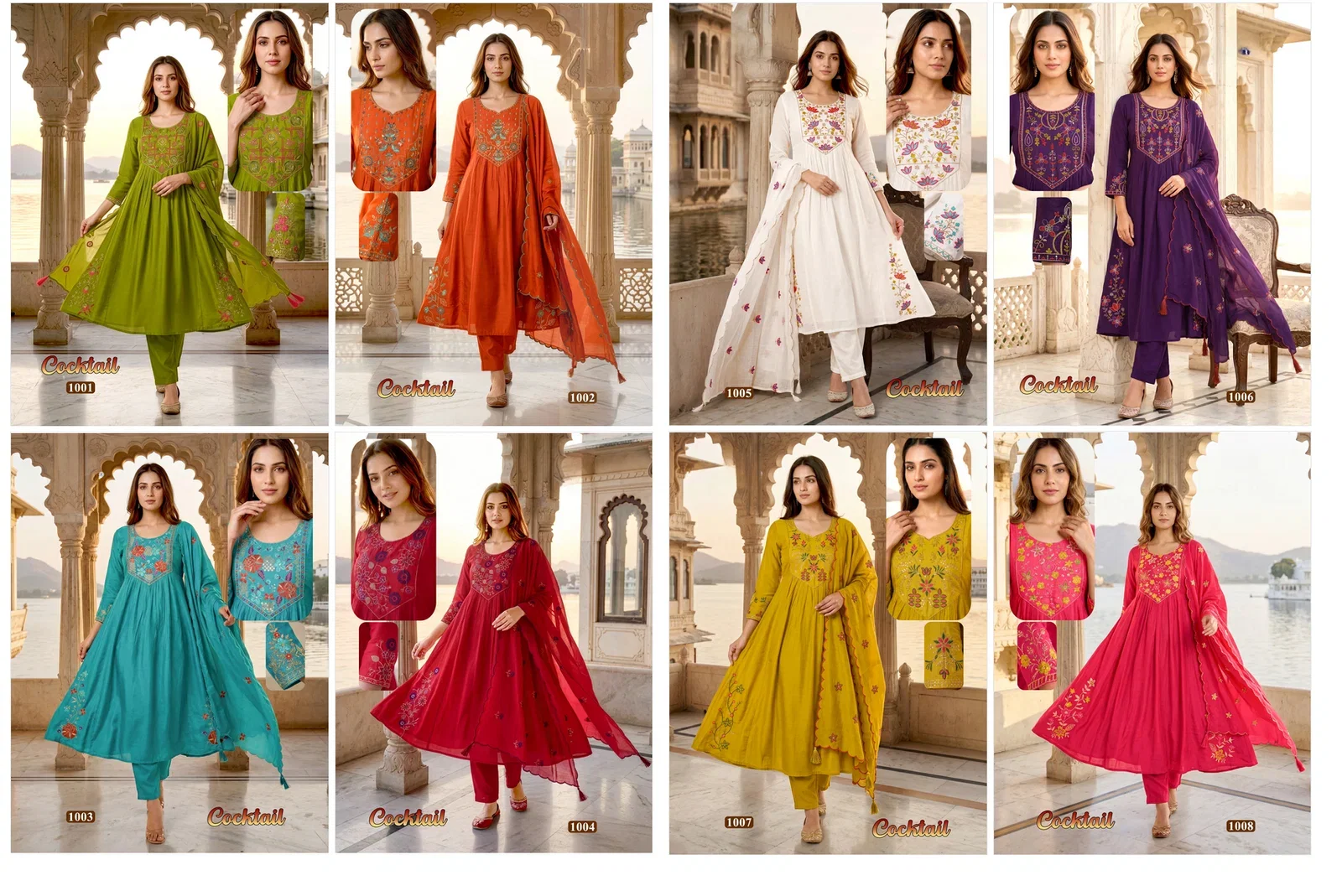 Cocktail 1001 To 08 Mal Chanderi Kurti With Bottom Dupatta Collection
