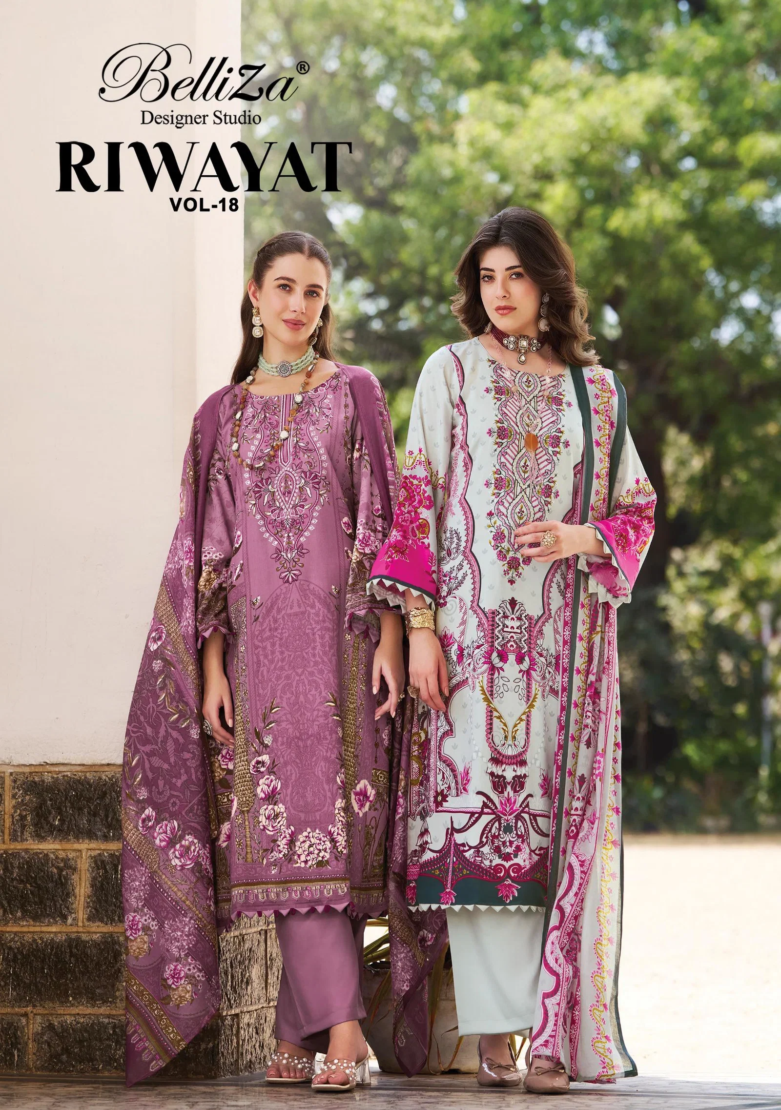 Belliza Riwayat Vol 18 Viscose Rayon Embroidered Dress Material Collection