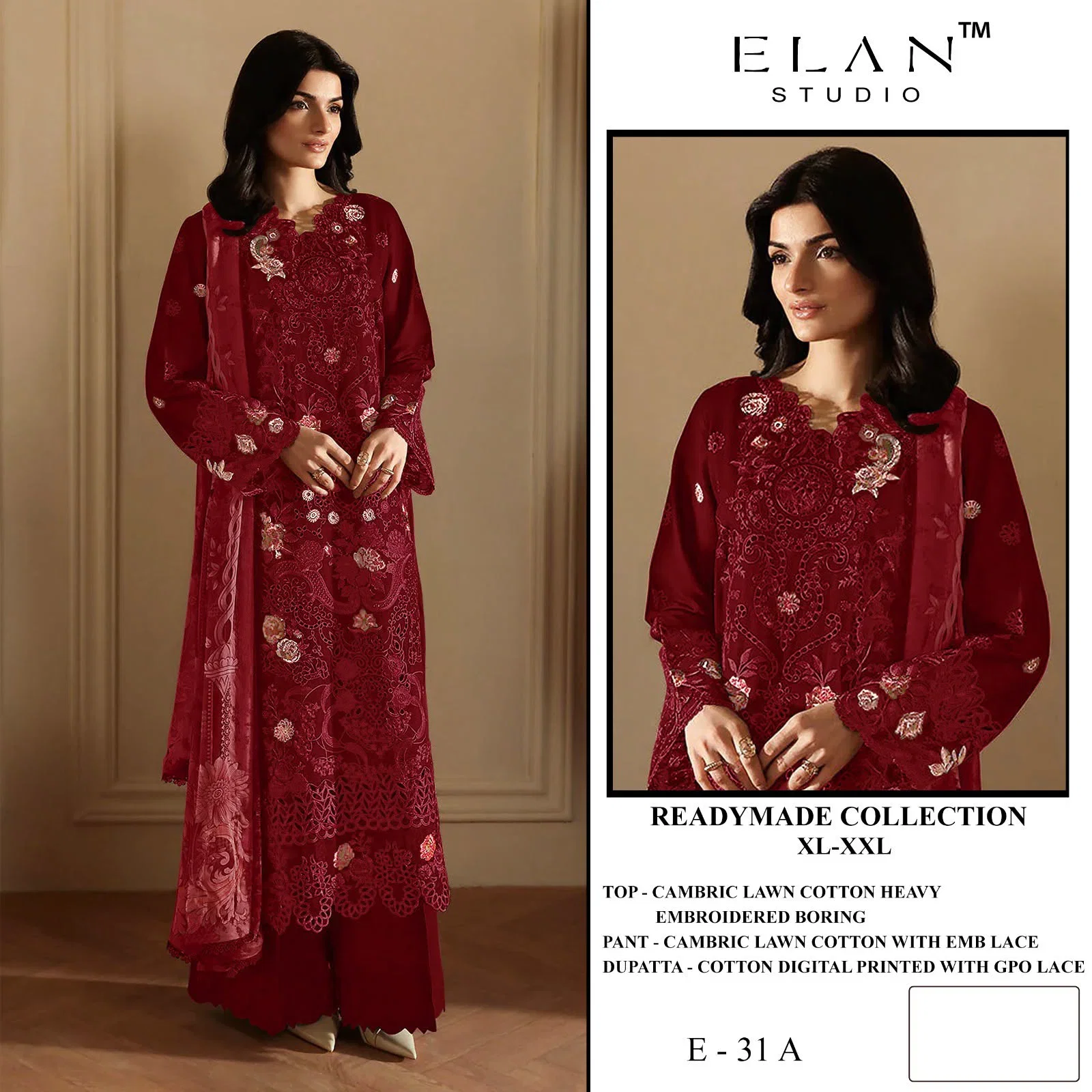 Elan E 31 A To D Cambric Cotton Embroidered Salwar Kameez