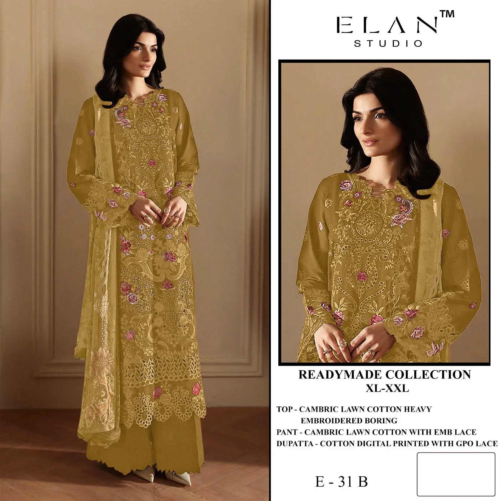 Elan E 31 A To D Cambric Cotton Embroidered Salwar Kameez