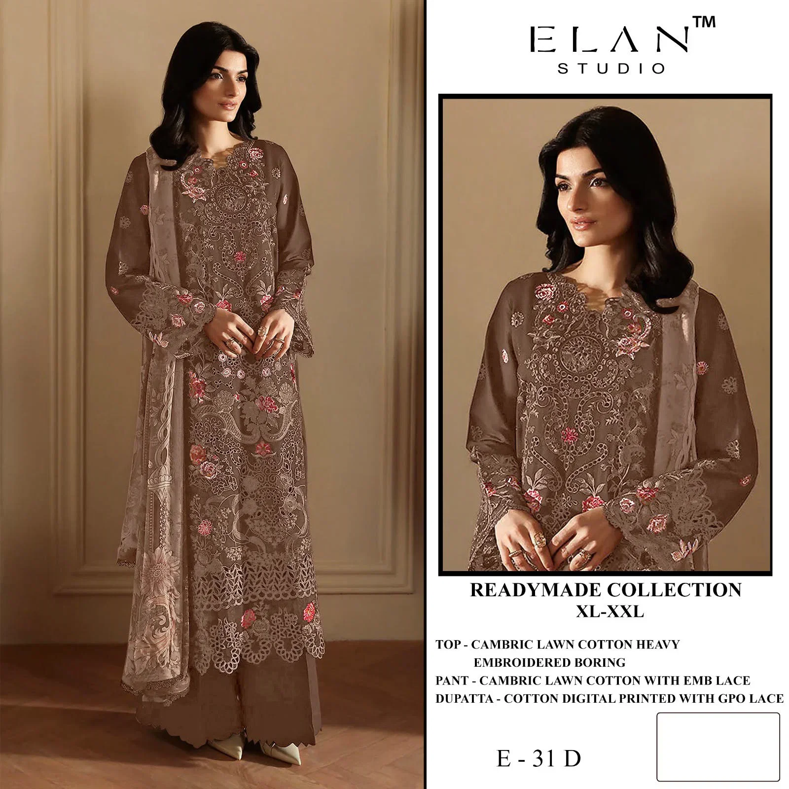 Elan E 31 A To D Cambric Cotton Embroidered Salwar Kameez