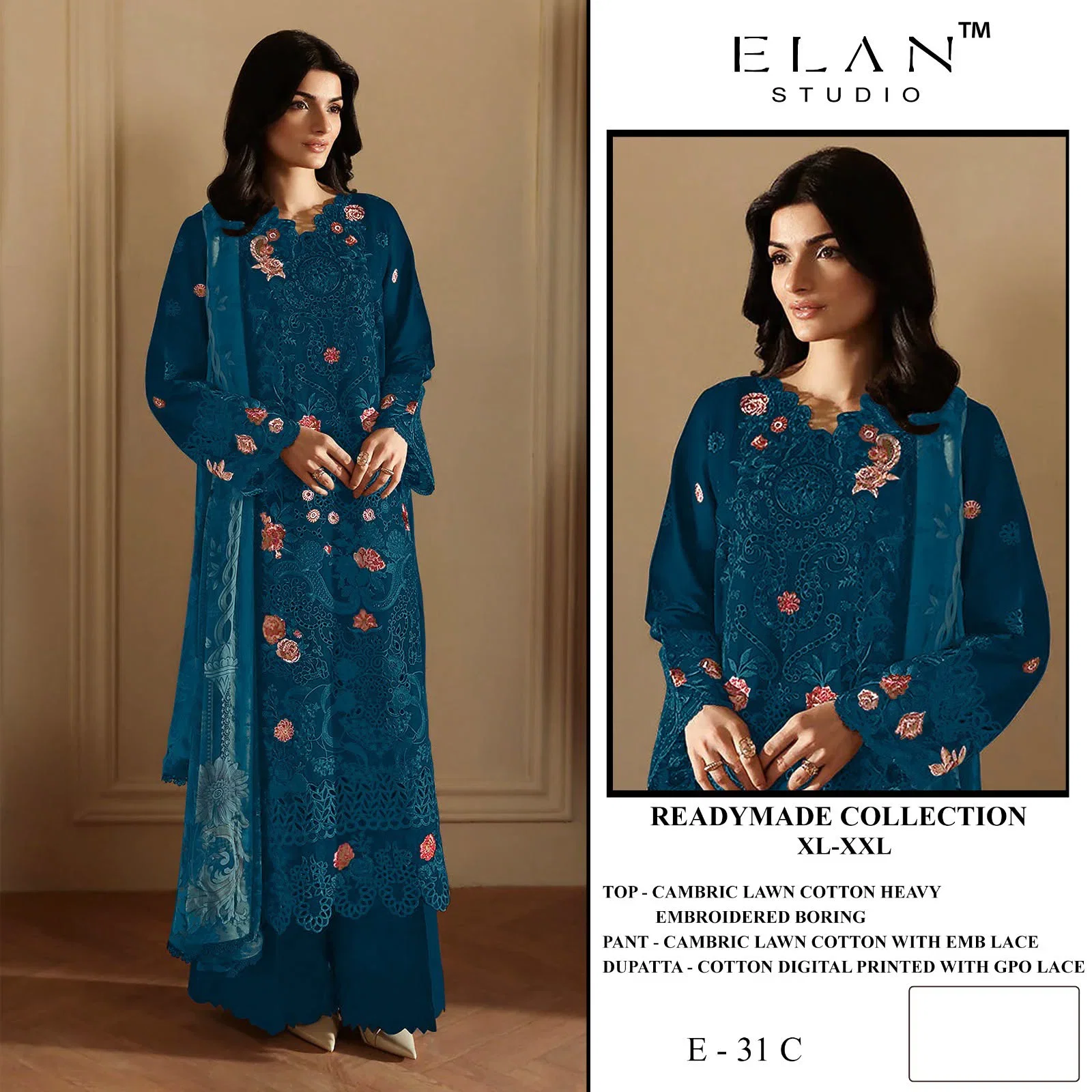 Elan E 31 A To D Cambric Cotton Embroidered Salwar Kameez