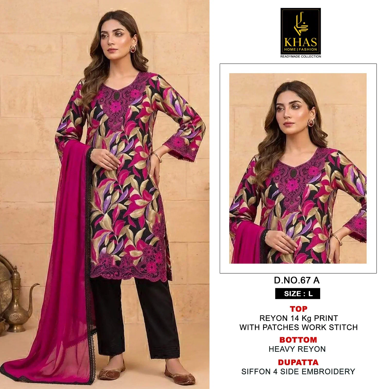 Khas 67 A To D Readymade Rayon Embroidered Salwar Kameez