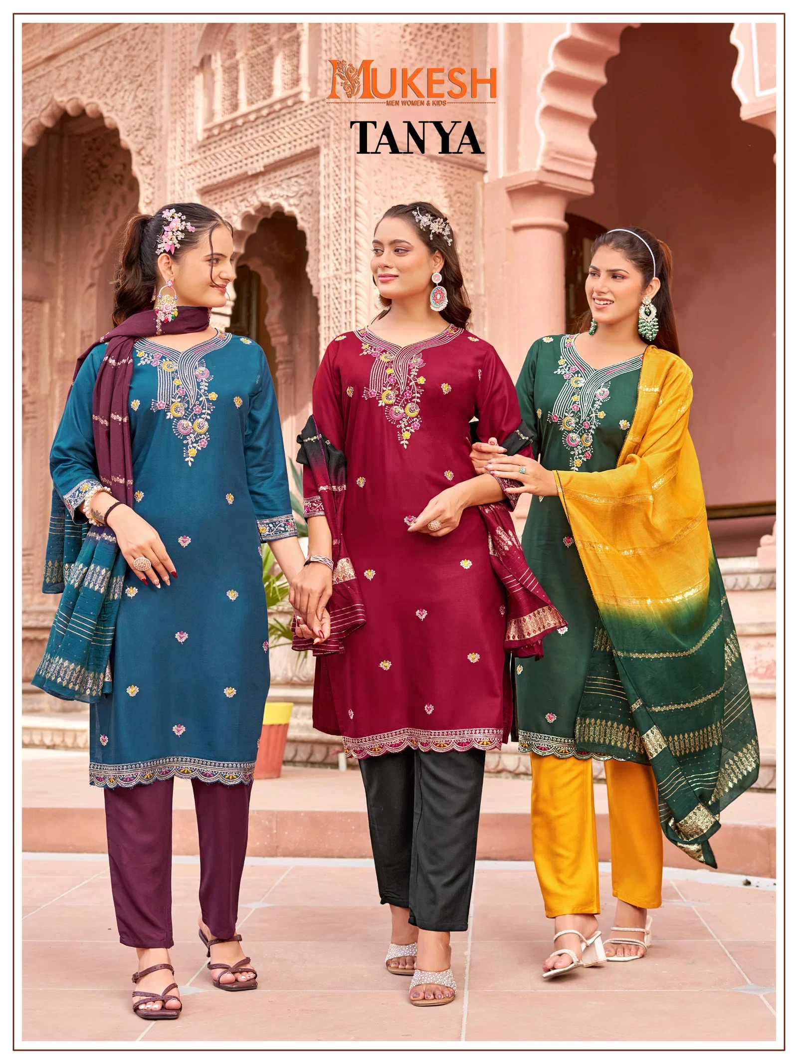 Mukesh Tanya Rayon Embroidered Kurti With Bottom Dupatta