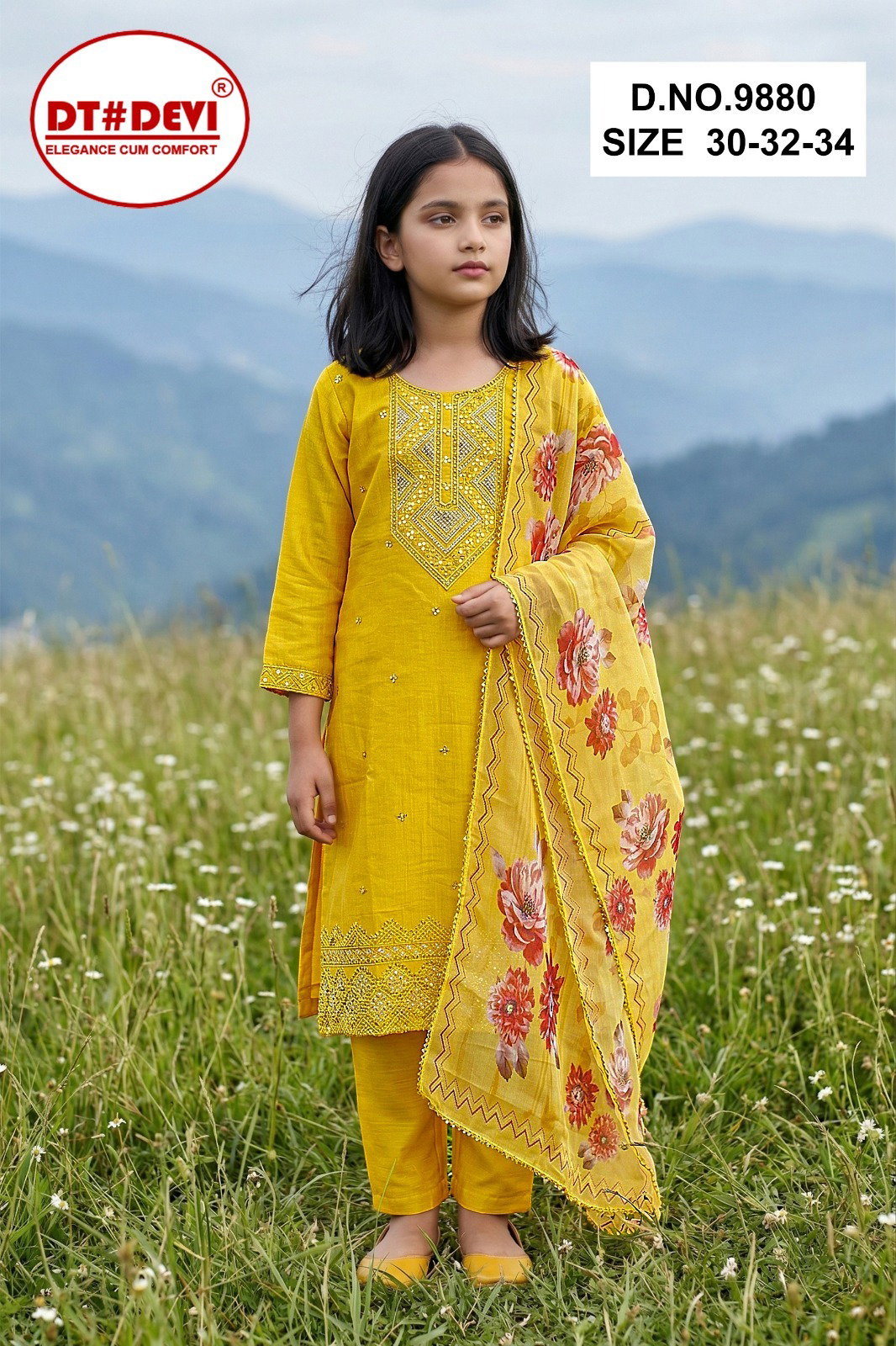 Kayla 9880 Mul Chanderi Kids Wear Kurti With Pant Dupatta