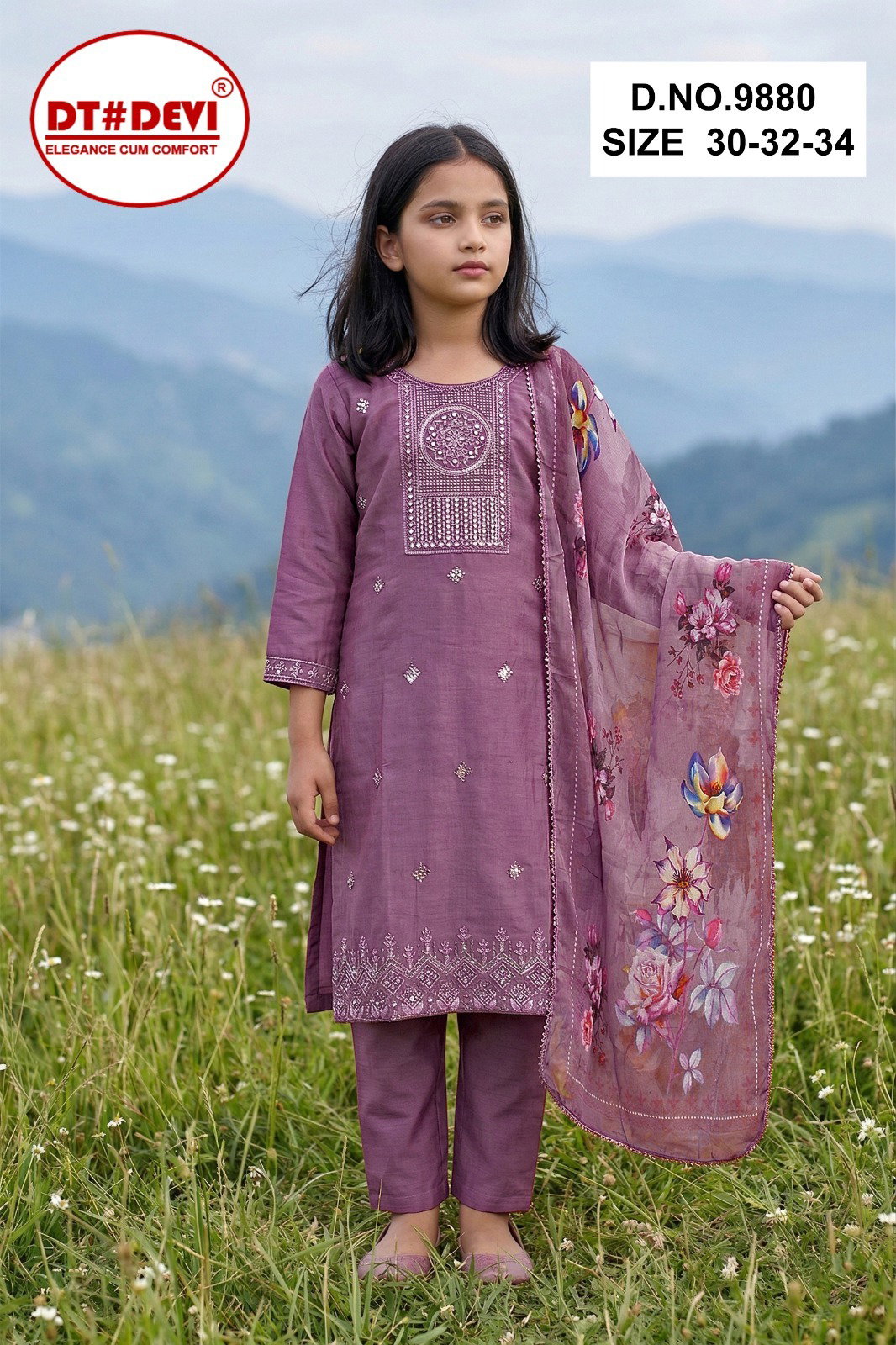 Kayla 9880 Mul Chanderi Kids Wear Kurti With Pant Dupatta
