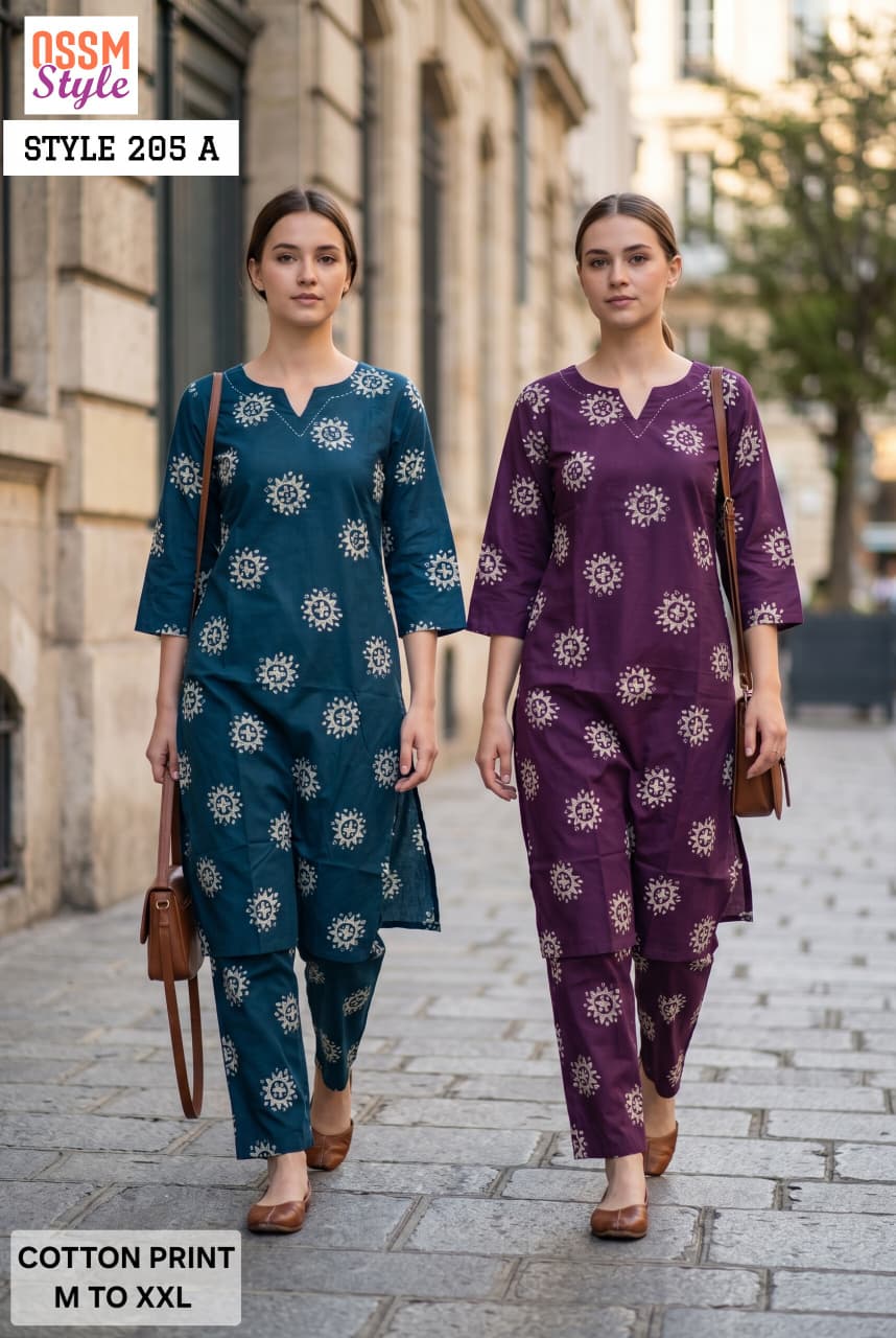 Ossm Style 205 A And B Cotton Printed Kurti With Bottom