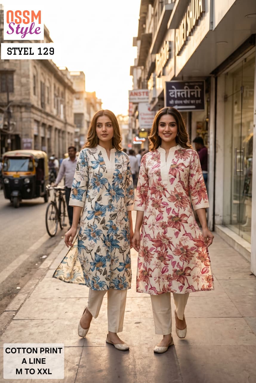 Ossm Style 129 Cotton Printed Kurti With Bottom Collection