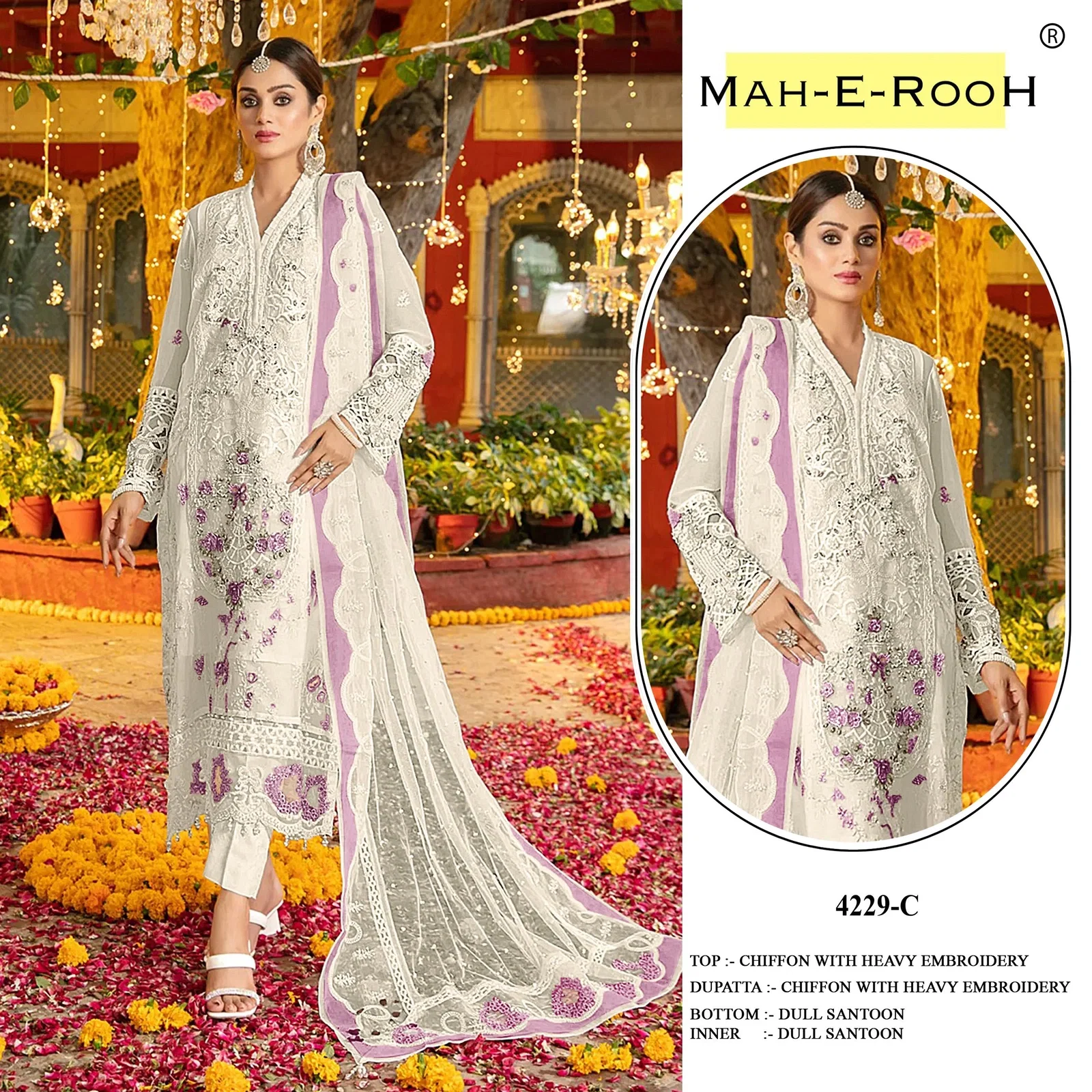 Mah E Rooh 4229 A To D Chiffon Embroidered Salwar Kameez Collection