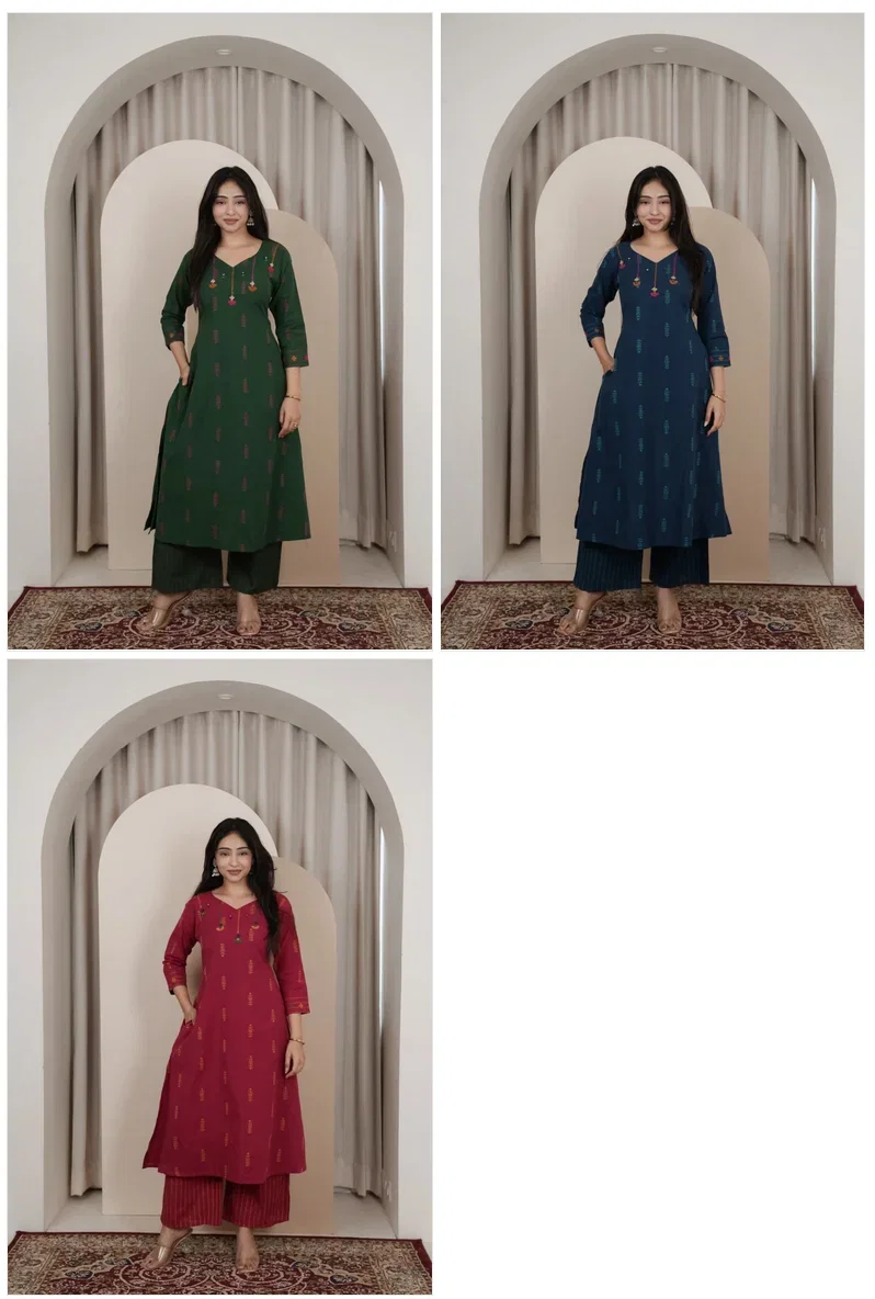 Naisha K 1006 Handloom With Mirror Work Aline Kurti With Bottom